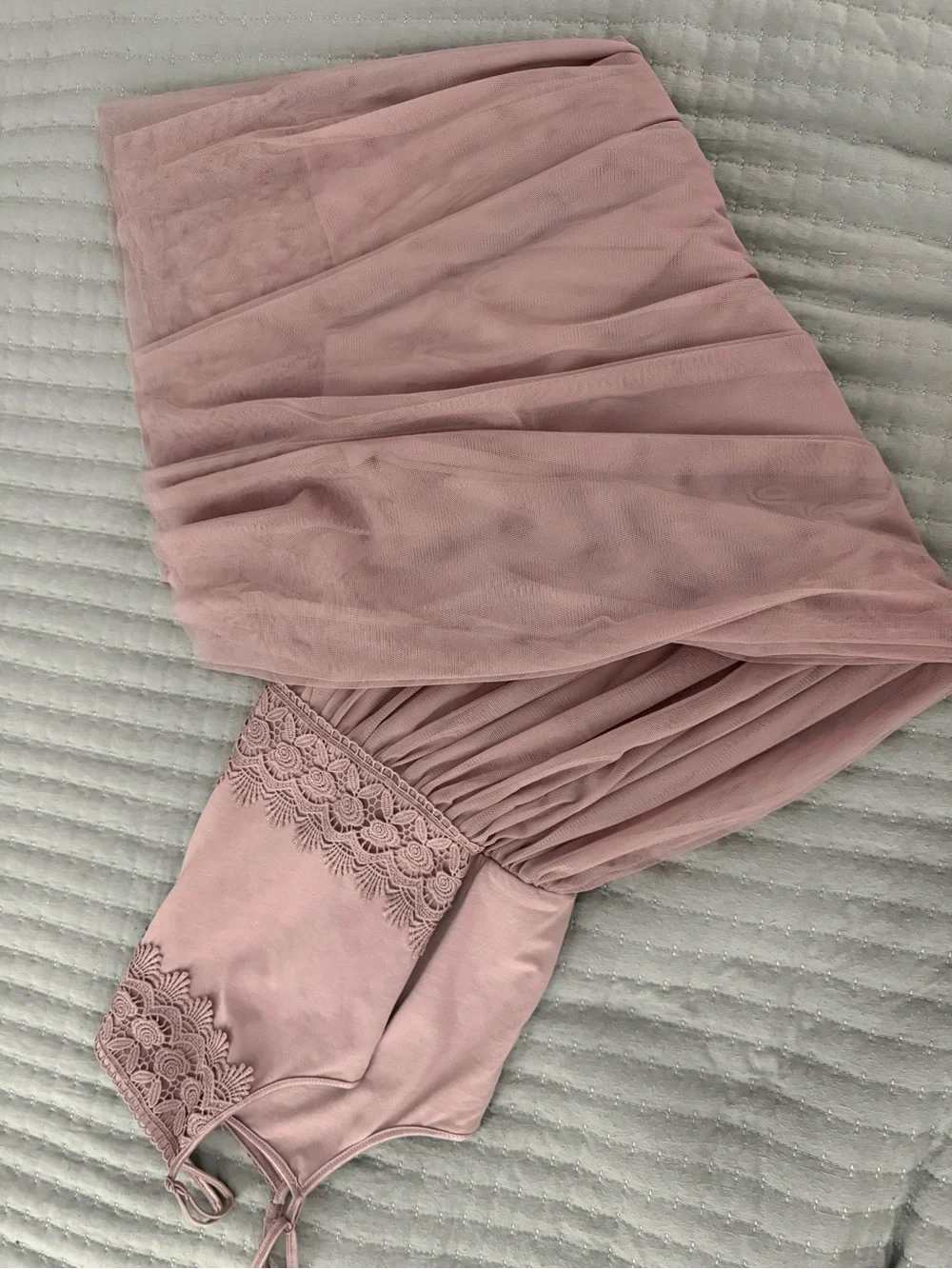 Girls' Dusty Rose Lace-Trim Casual Dress
